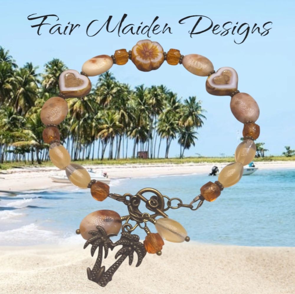Handmade Mango Agate and Czech Glass Bracelet
